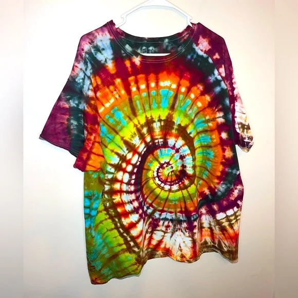 Custom Made Ice Dye Tie-Dye T-Shirt Crew Neck Size 3X Unisex Fall Colors Hippie - Picture 2 of 6